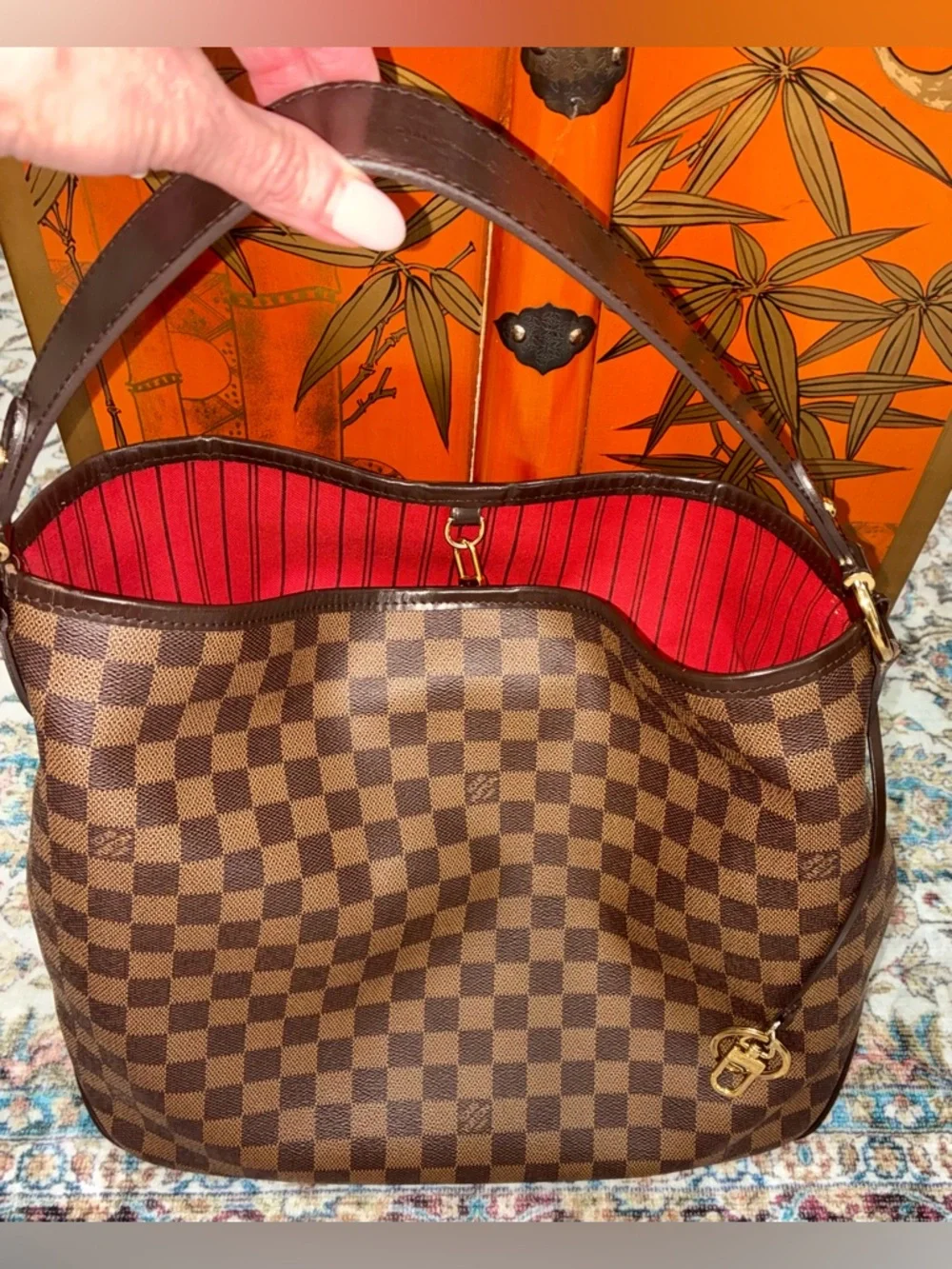 Louis Vuitton Graceful MM Damier Ebene Shoulder Bag Red Interior - Picture 3 of 15